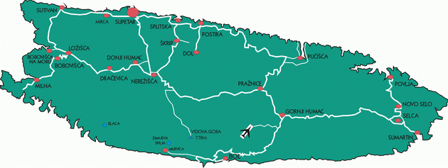 Chorvátsko, ostrov Brač, ubytovanie a dovolenka, mapa ostrova Brac